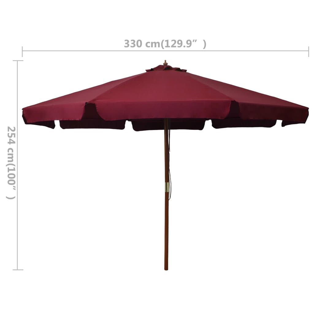 Parasol Met Houten Paal 330 Cm Bordeauxrood