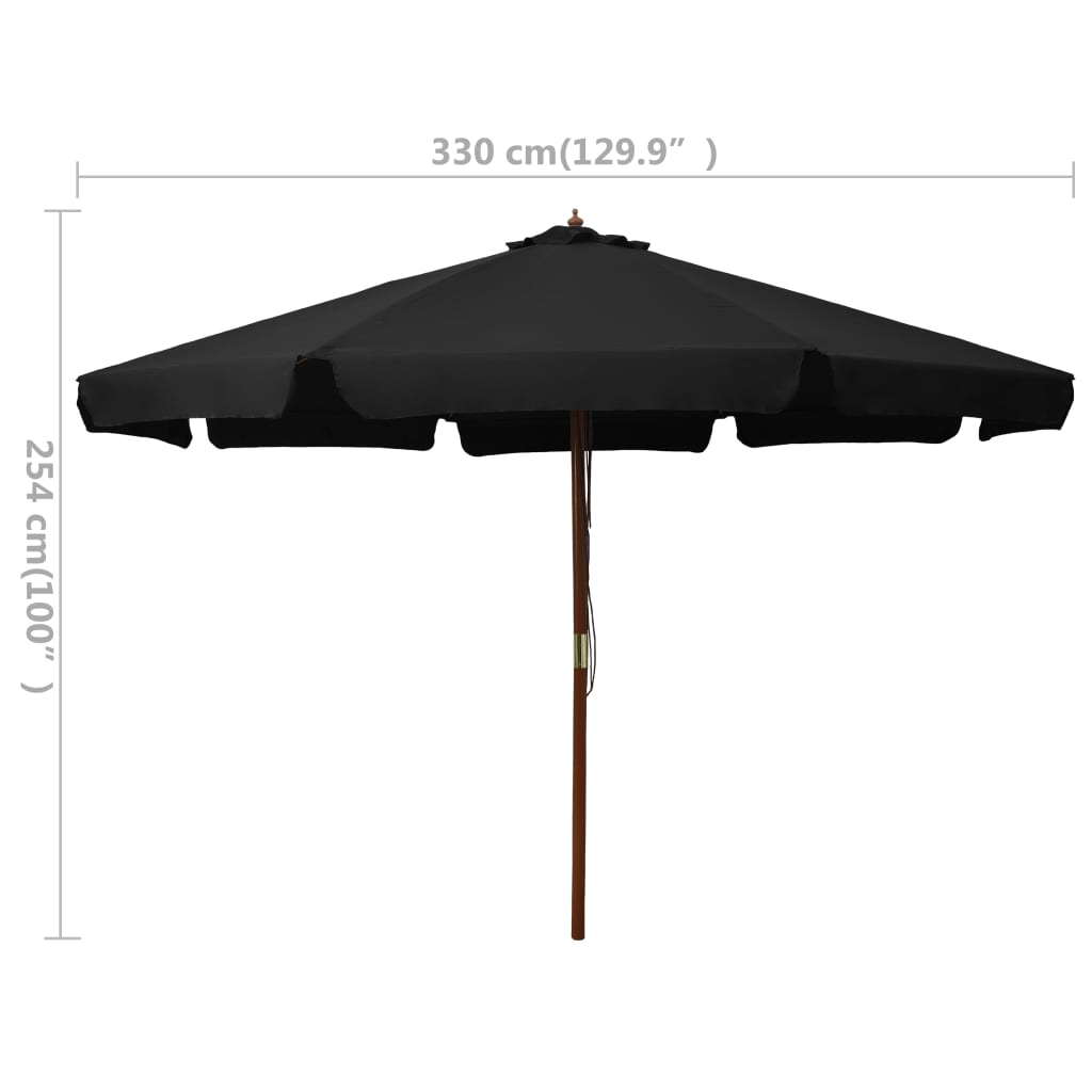 Parasol Met Houten Paal 330 Cm Zwart