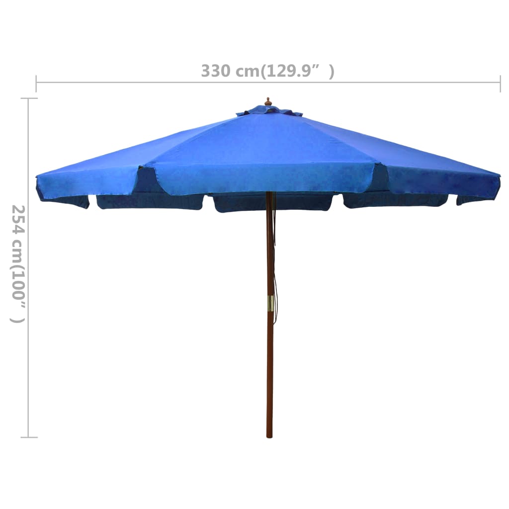 Parasol Met Houten Paal 330 Cm Azuurblauw