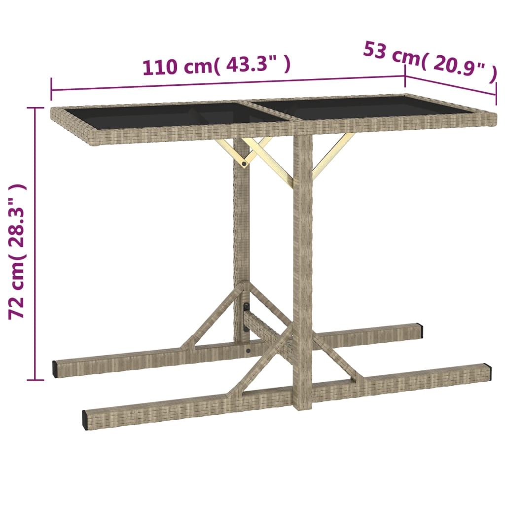 Tuintafel 0X53X72 Cm Glas En Poly Rattan Beige