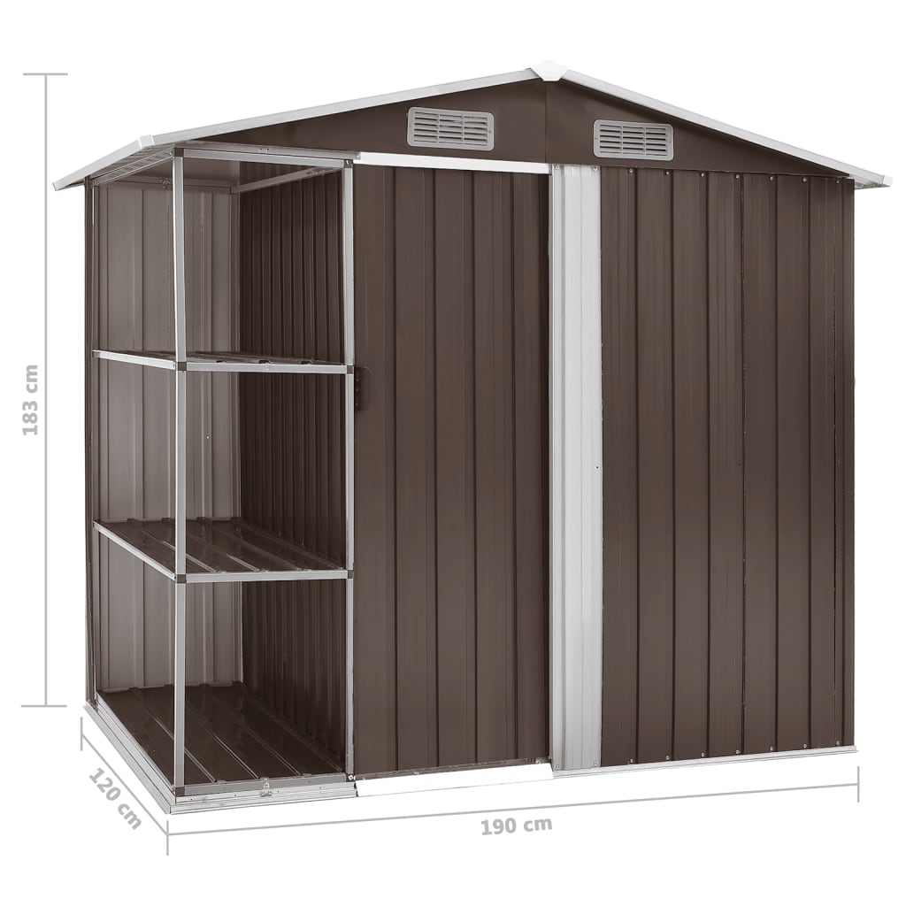 Tuinschuur met rek 205x130x183 cm ijzer bruin