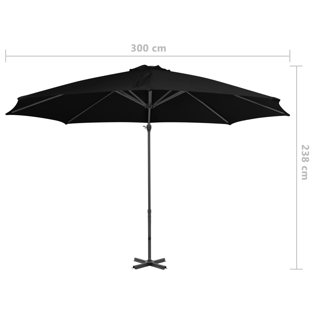 Zweefparasol Met Aluminium Paal 300 Cm Zwart 300 x 238 cm