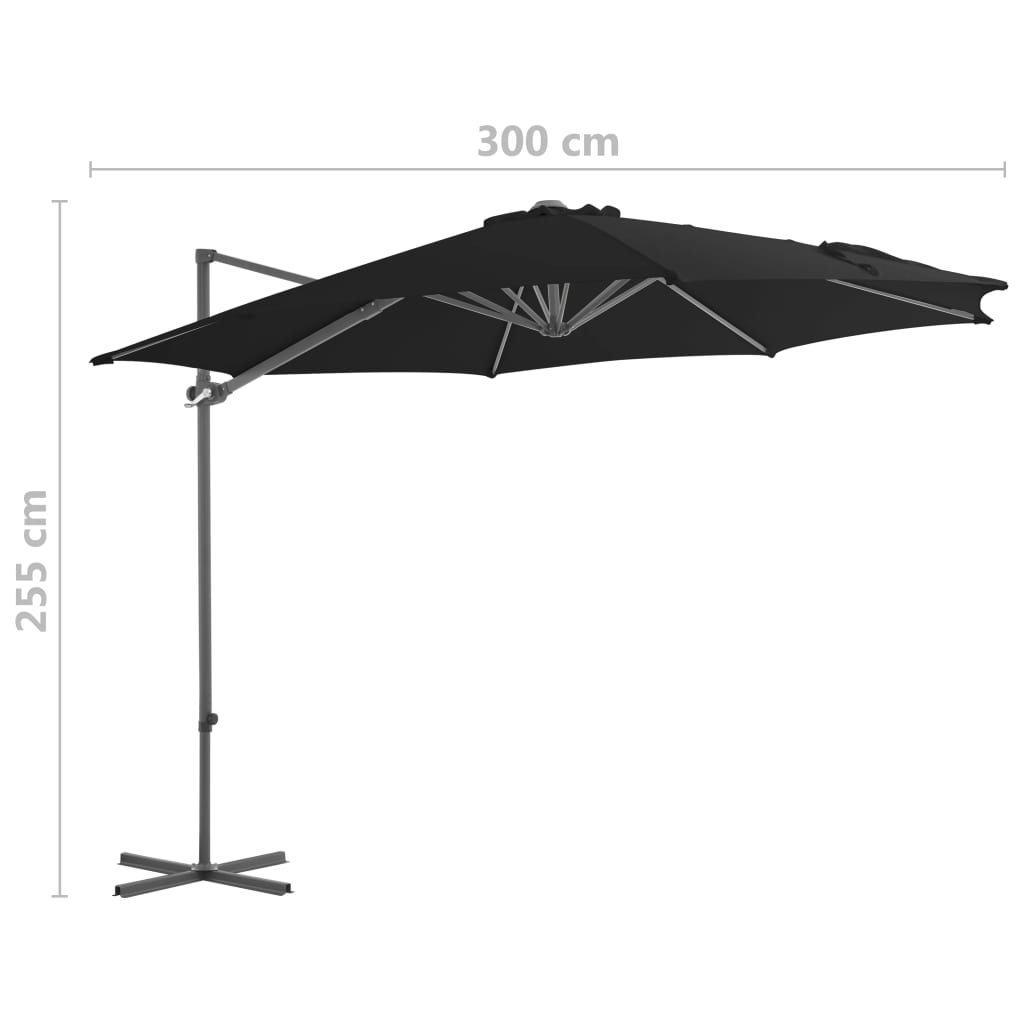 Zweefparasol Met Stalen Paal 300 Cm Zwart 300 x 255 cm