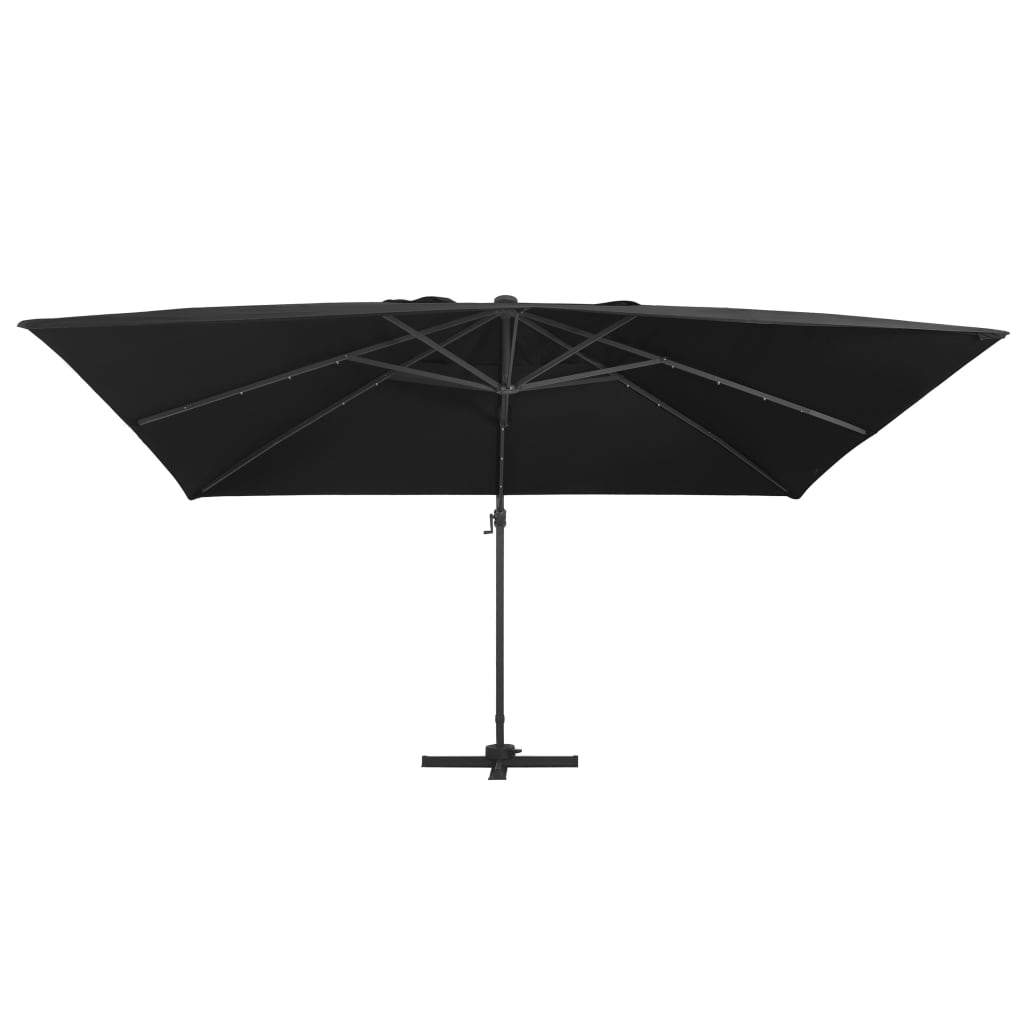 Zweefparasol met LED-verlichting en paal 400x300 cm zwart