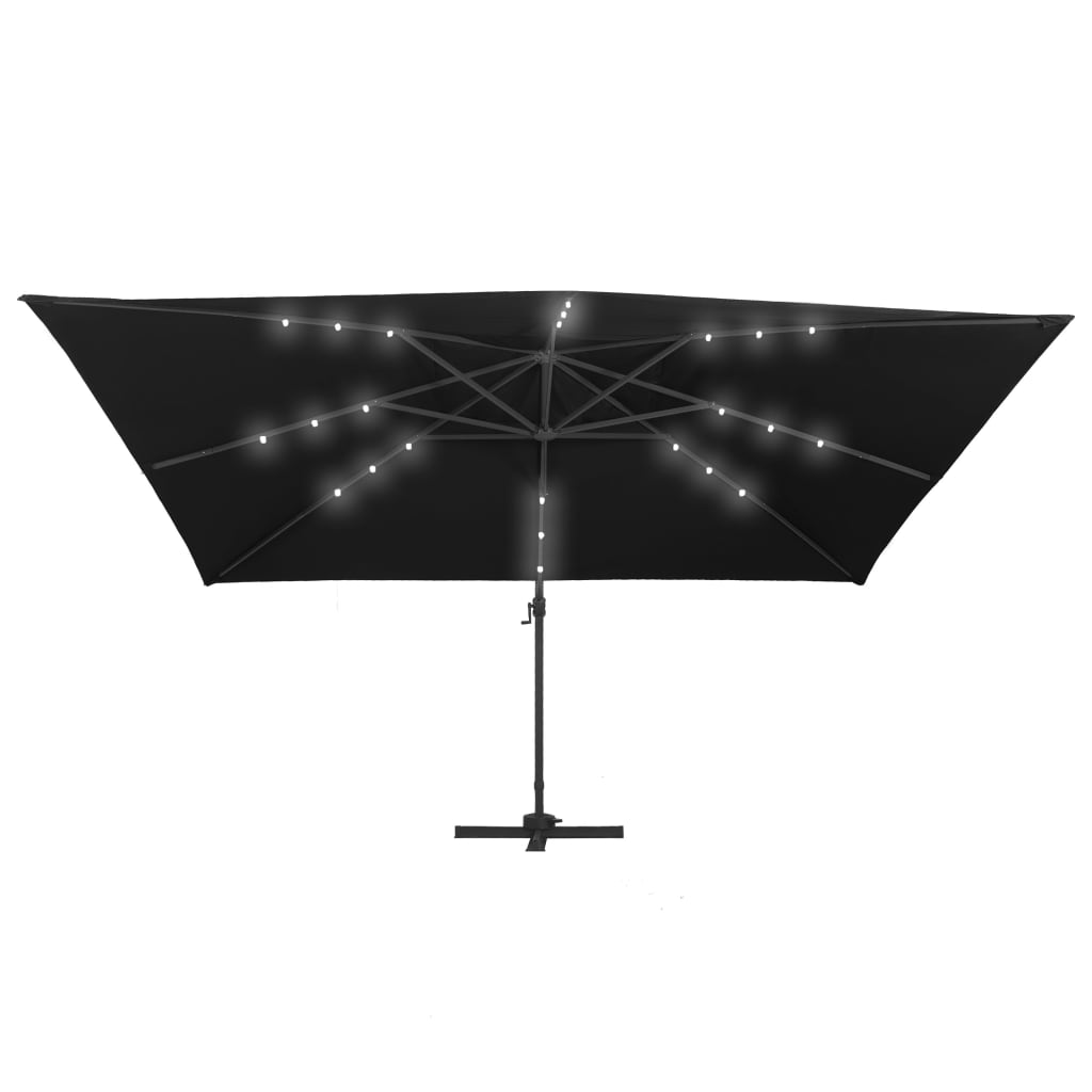 Zweefparasol met LED-verlichting en paal 400x300 cm zwart