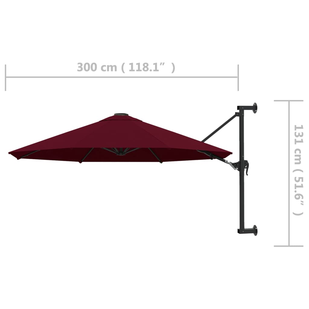 Wandparasol met metalen paal 300 cm bordeauxrood