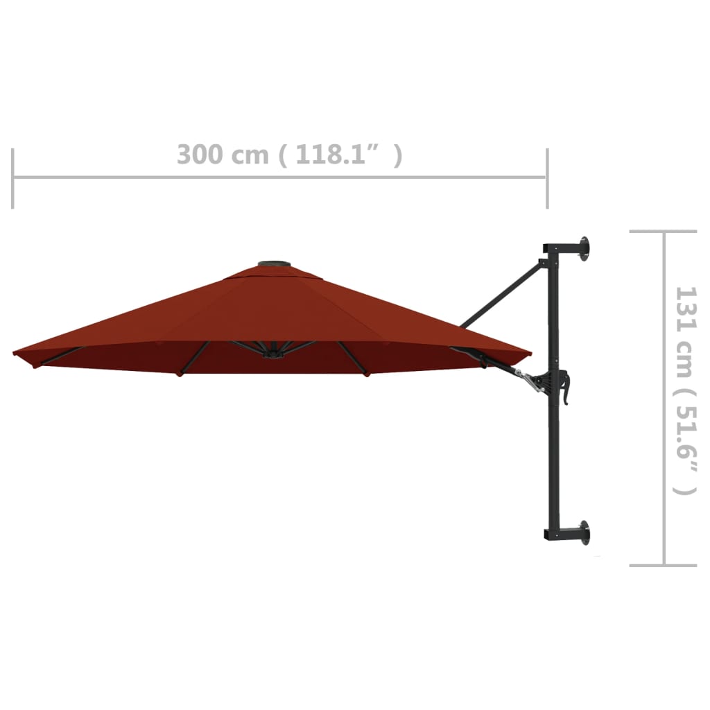 Wandparasol met metalen paal 300 cm terracottakleurig