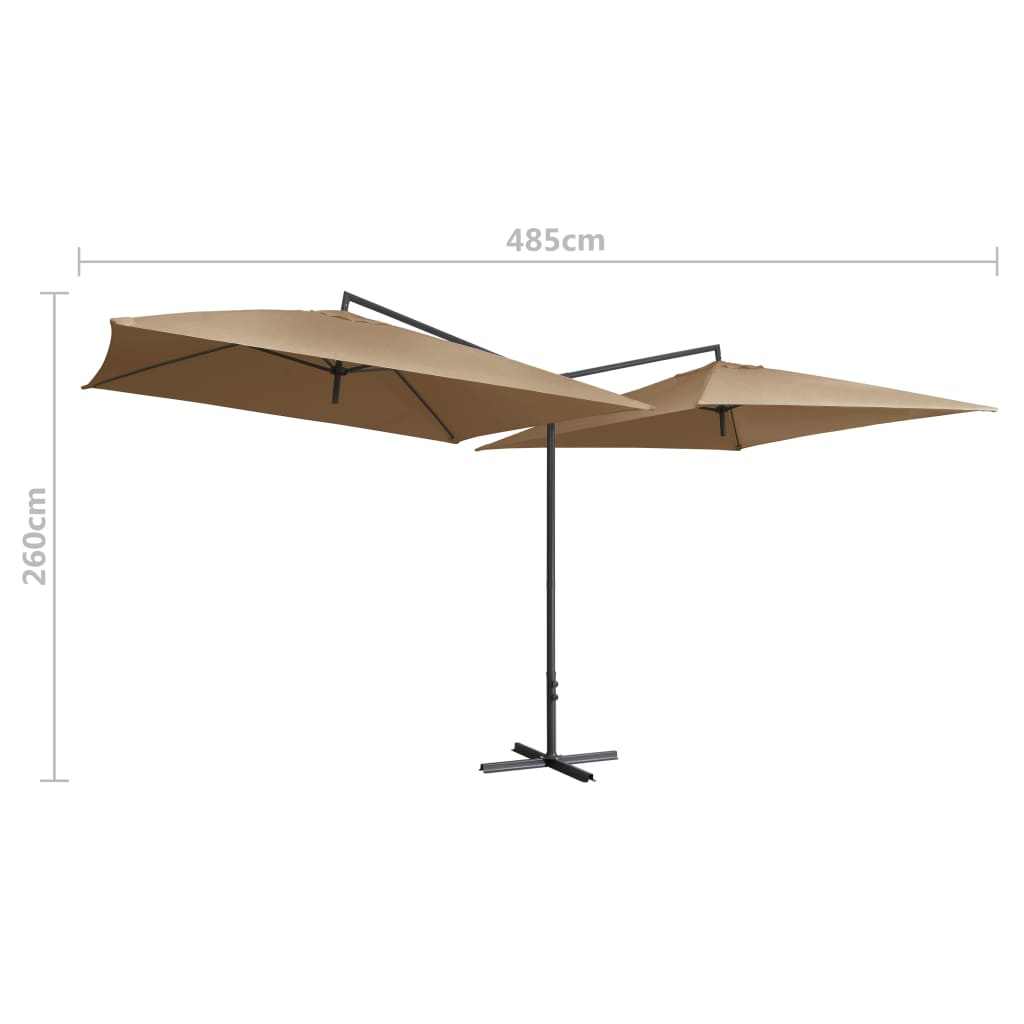 Parasol dubbel met stalen paal 250x250 cm taupe