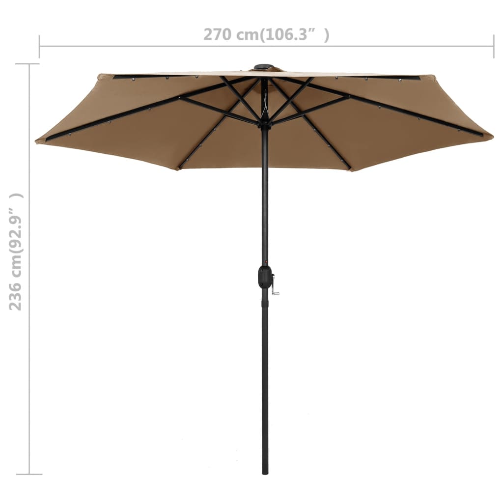 Parasol Met Led-Verlichting En Aluminium Paal 270 Cm Taupe