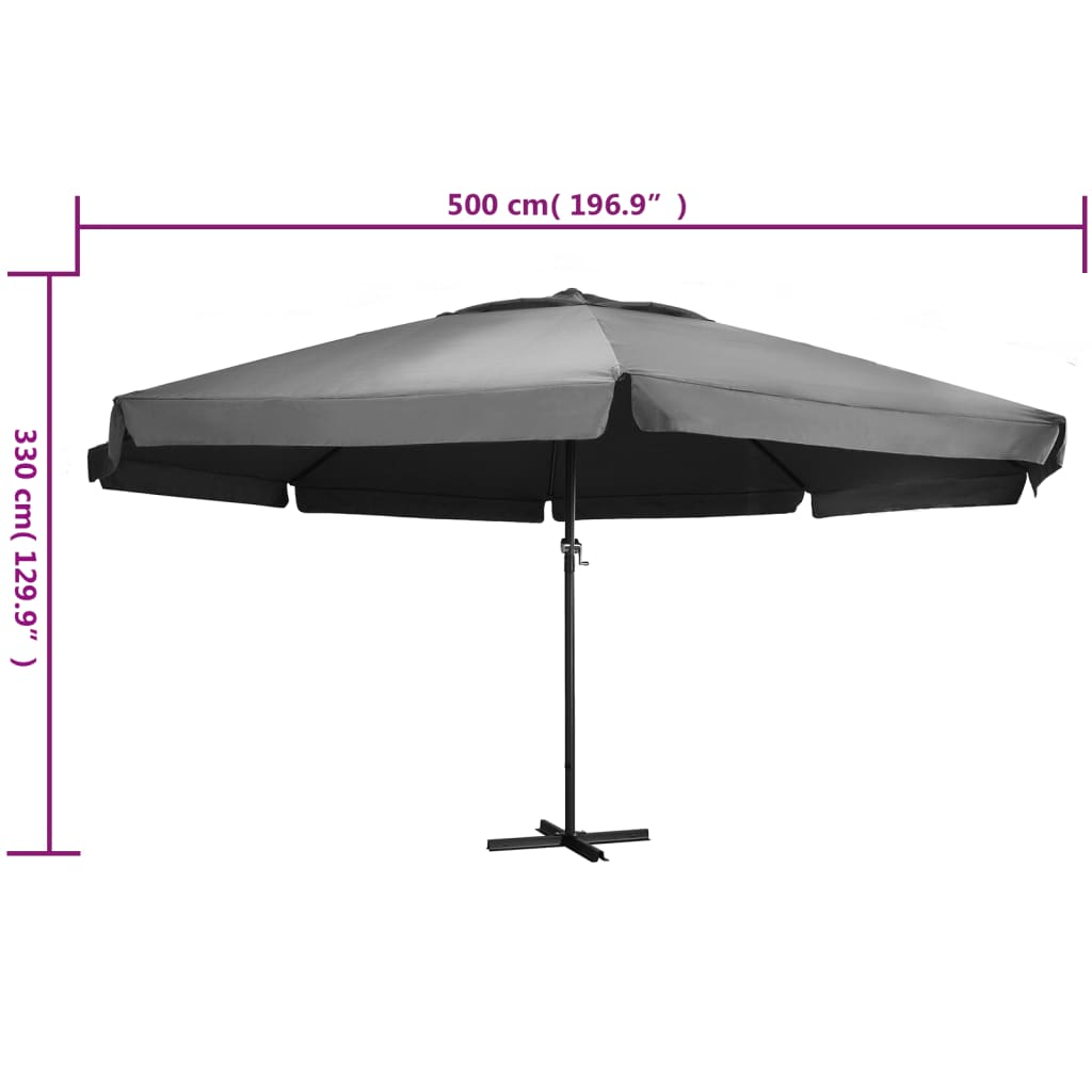 Parasol met aluminium paal 600 cm antraciet