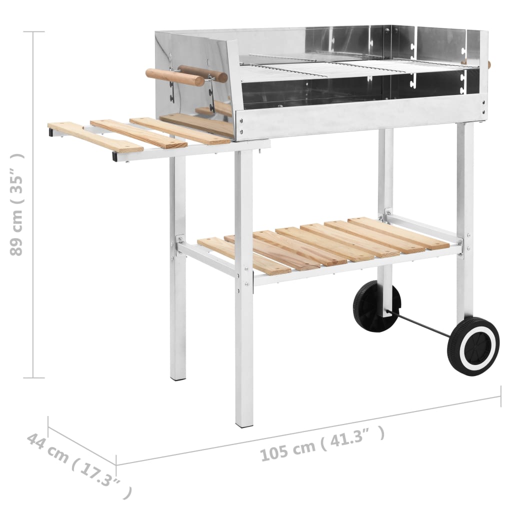 Trolleybarbecue met 2 schappen houtskool XXL roestvrij staal