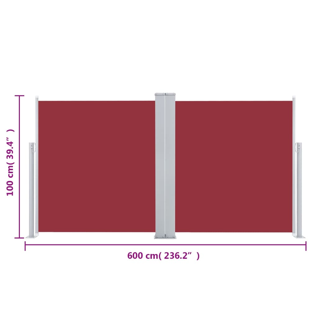 Windscherm uittrekbaar 100x600 cm rood