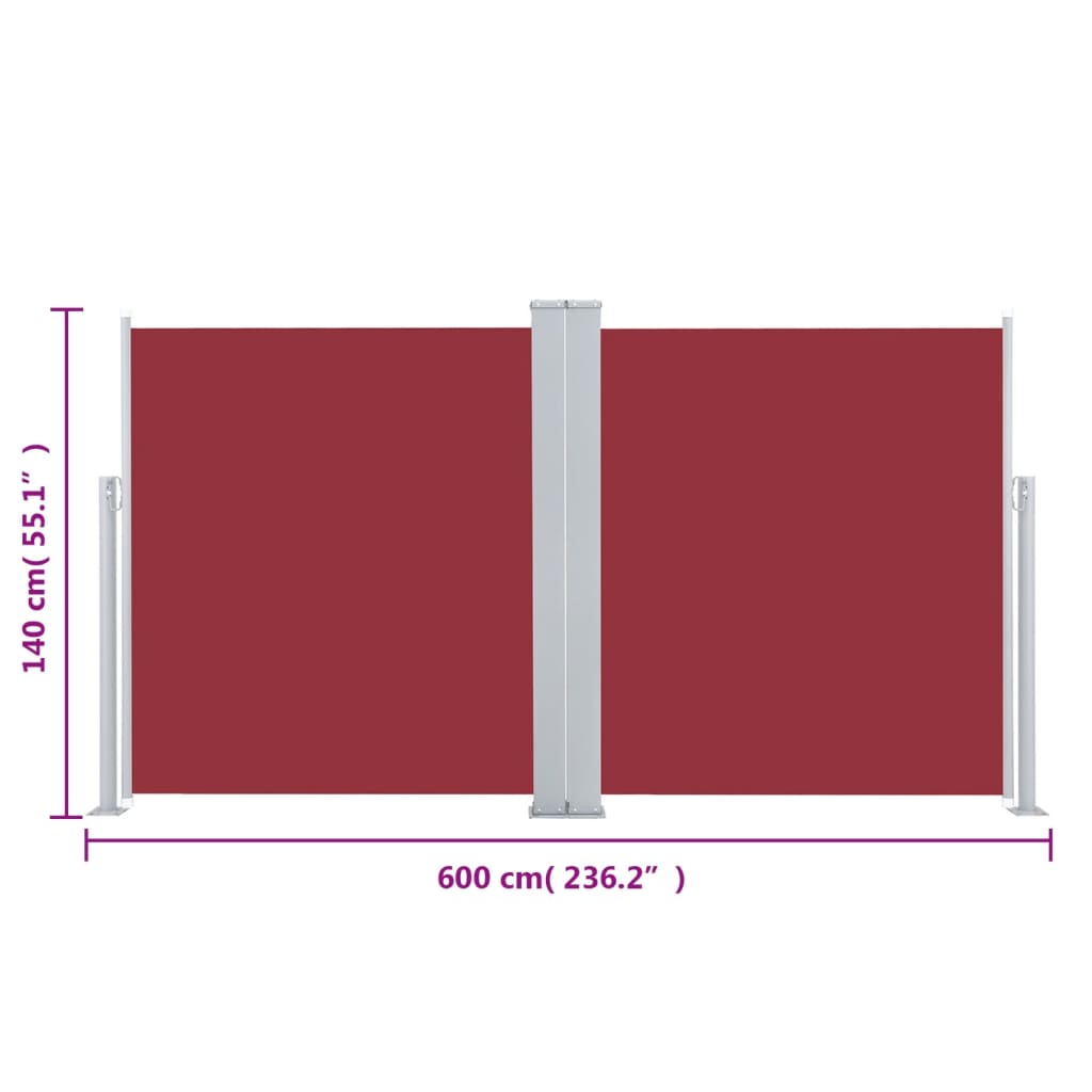 Windscherm Uittrekbaar 140 x 600 cm Rood