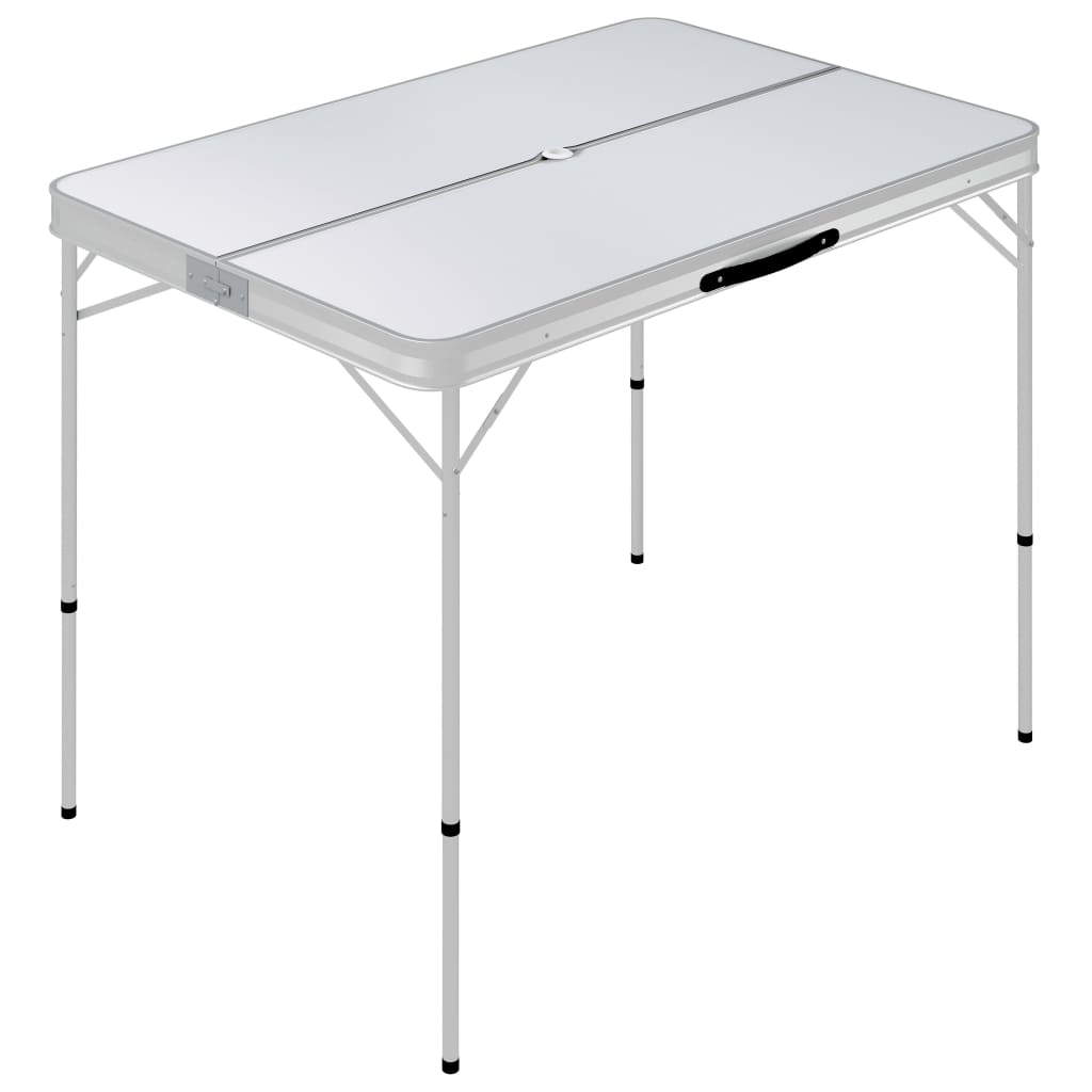 Campingtafel inklapbaar met 2 banken aluminium wit