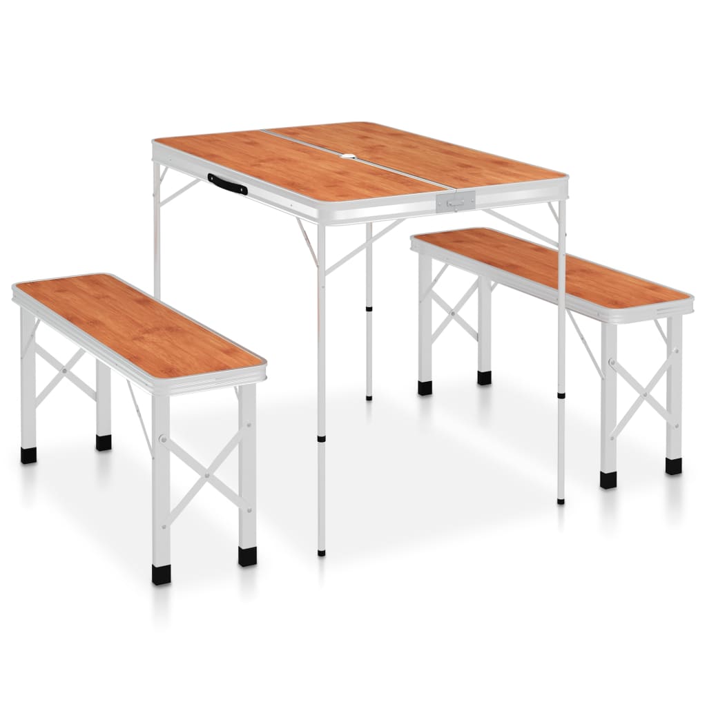 Campingtafel inklapbaar met 2 banken aluminium bruin