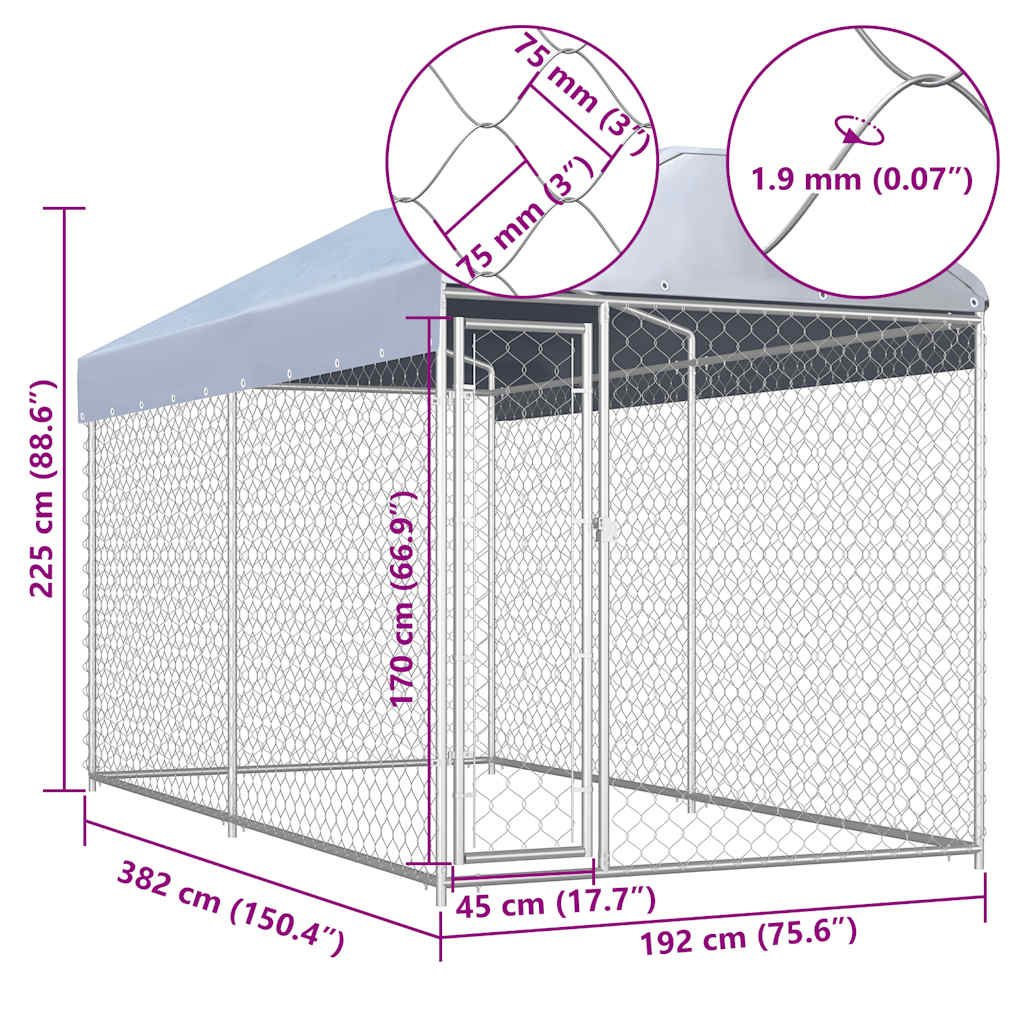 Hondenkennel voor buiten met dak 382x192x225 m