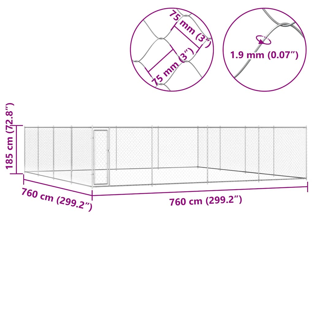 Hondenkennel voor buiten 760x760x185 cm gegalvaniseerd staal