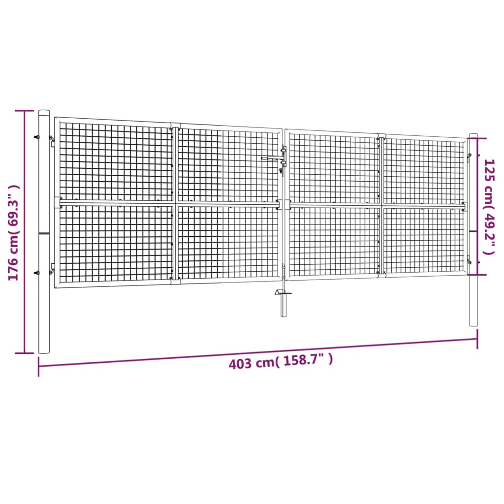 Gaaspoort 400x175 cm gegalvaniseerd staal grijs