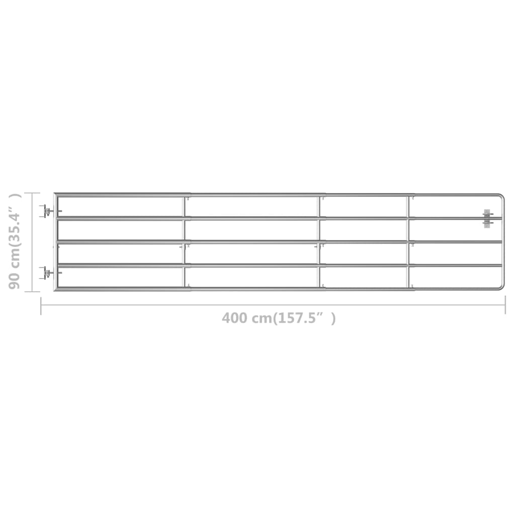 Poort met 5 stangen (150-400)x90 cm staal zilverkleurig