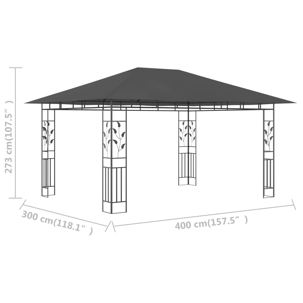 Prieel Met Klamboe 180 G/M² 4X3X2,73 M 4 x 3 x 2.73 m Antraciet