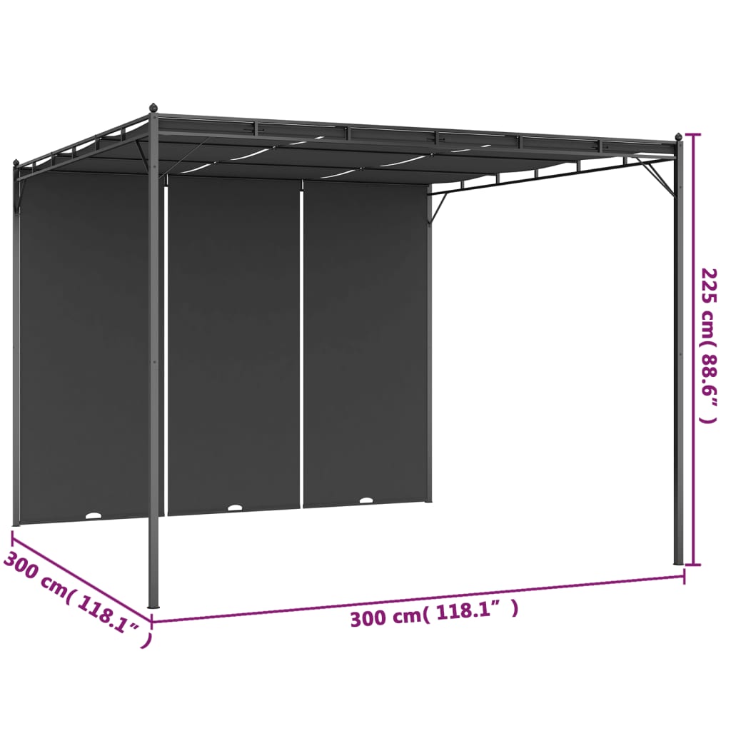 Tuinprieel Met Zijgordijn 3X3X2,25 M 3 x 3 x 2.25 m Antraciet