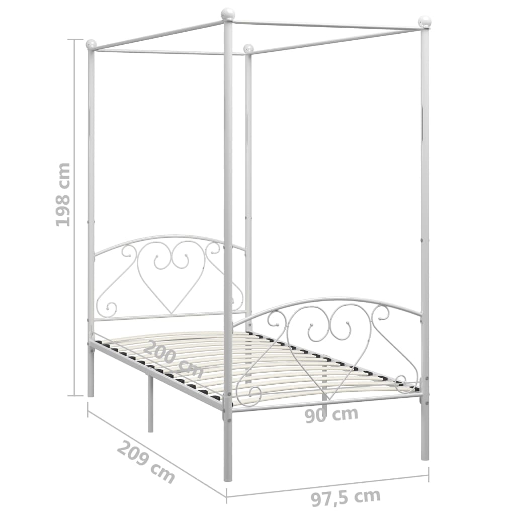 Hemelbedframe metaal wit 90x200 cm