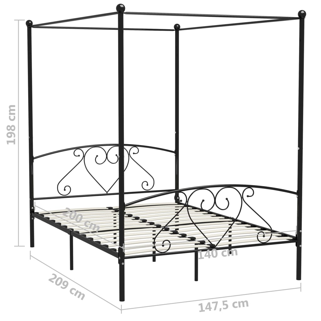 Hemelbedframe metaal zwart 140x200 cm