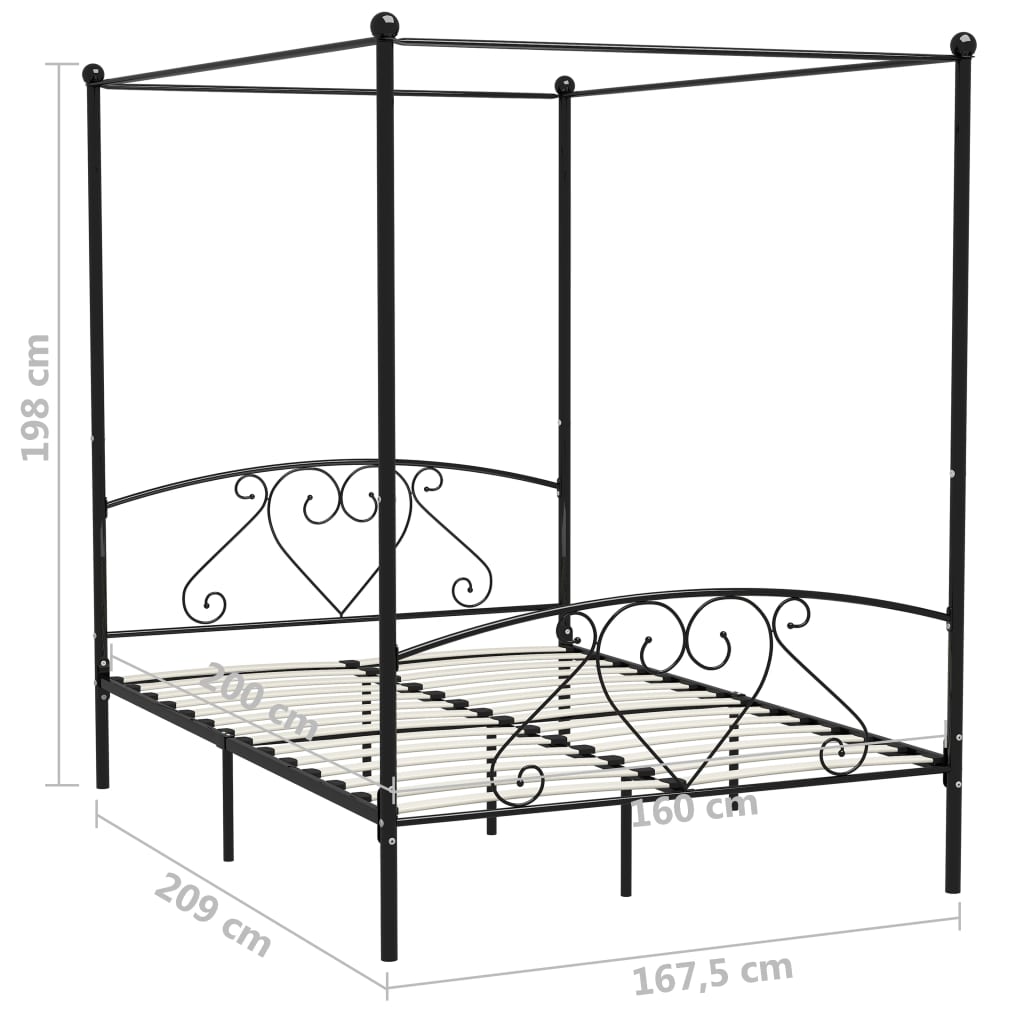 Hemelbedframe metaal zwart 160x200 cm