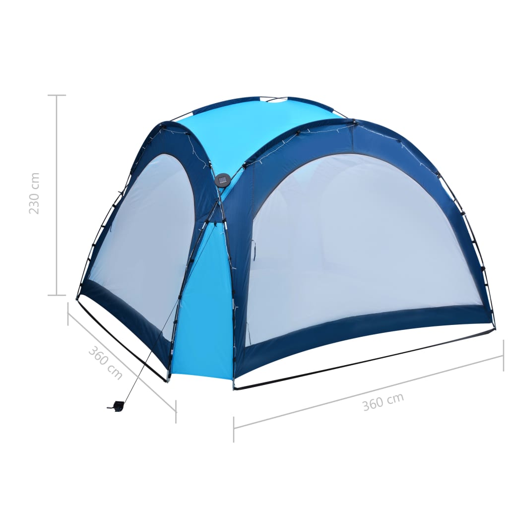 Partytent met LED en 4 zijwanden 3,6x3,6x2,3 m blauw