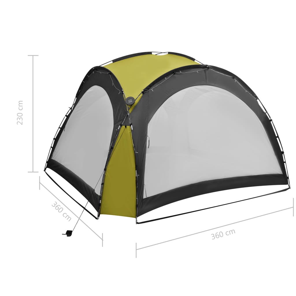 Partytent met LED en 4 zijwanden 3,6x3,6x2,3 m groen