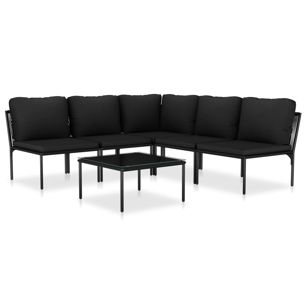 6-Delige Loungeset Met Kussens Pvc Zwart 1 hoek + 4x midden + Tafel