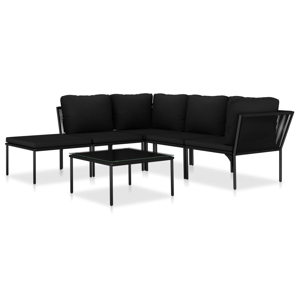 6-Delige Loungeset Met Kussens Pvc Zwart 1 2x hoek + 2x midden + voetensteun + Tafel