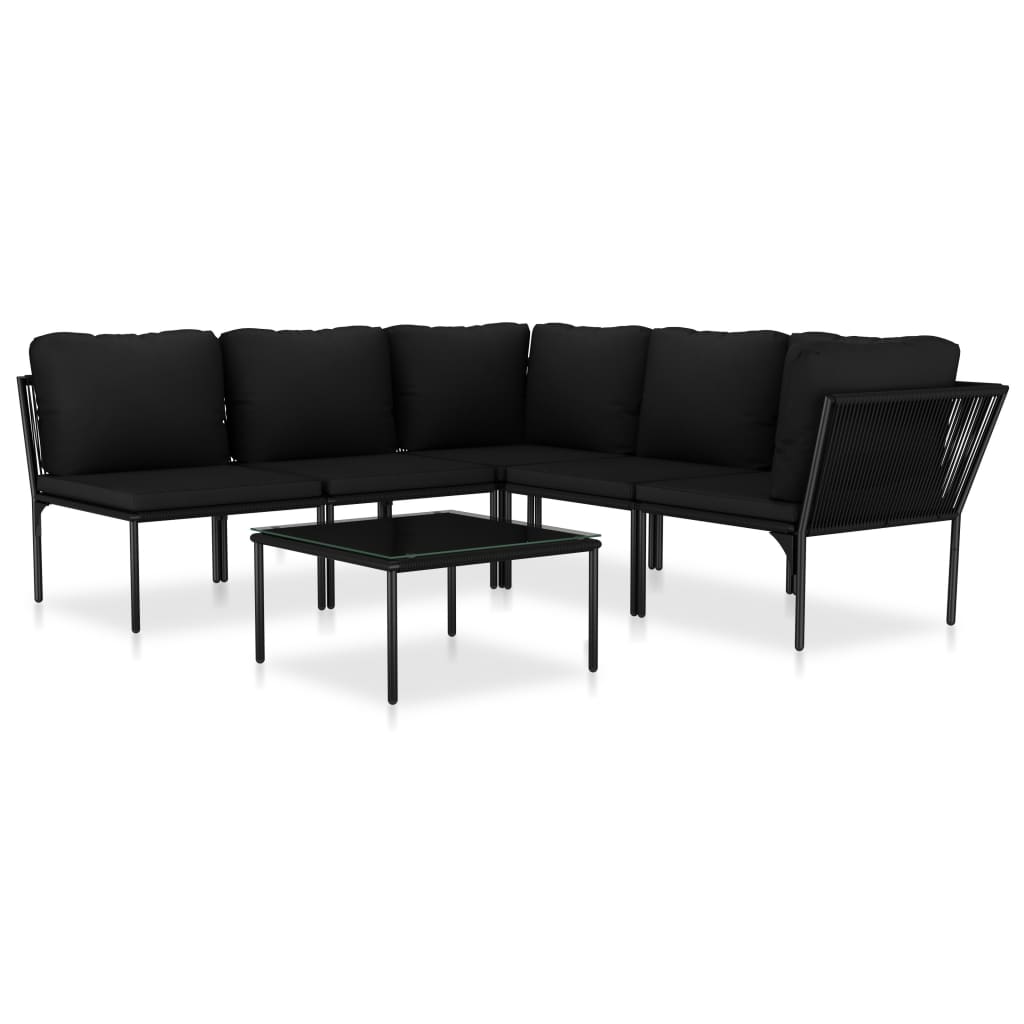 6-Delige Loungeset Met Kussens Pvc Zwart 1 2x hoek + 3x midden + Tafel