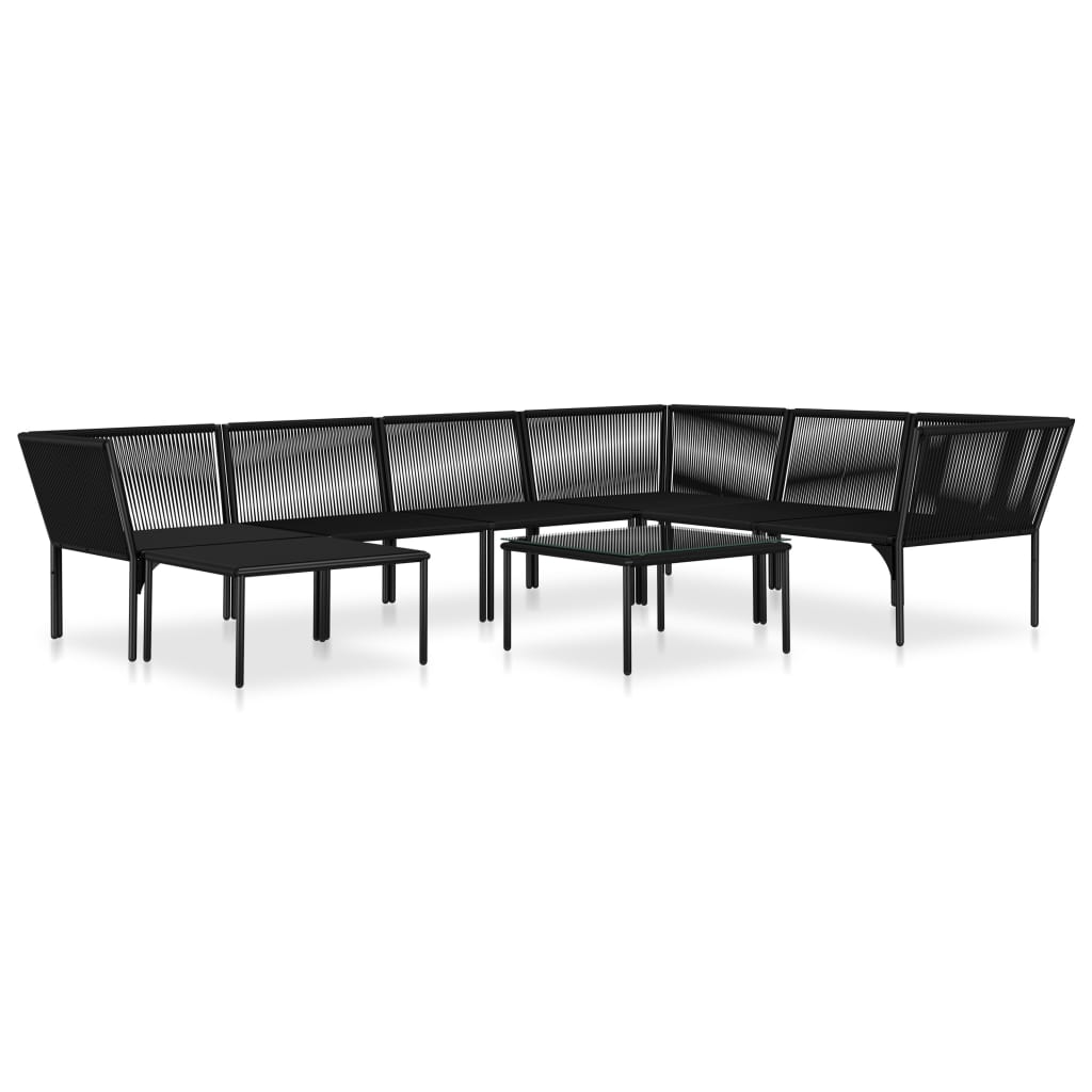 8-Delige Loungeset Met Kussens Pvc Zwart 1 3x hoek + 3x midden + voetensteun + Tafel