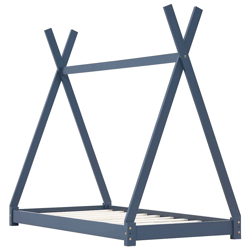 Kinderbedframe massief grenenhout grijs 80x160 cm