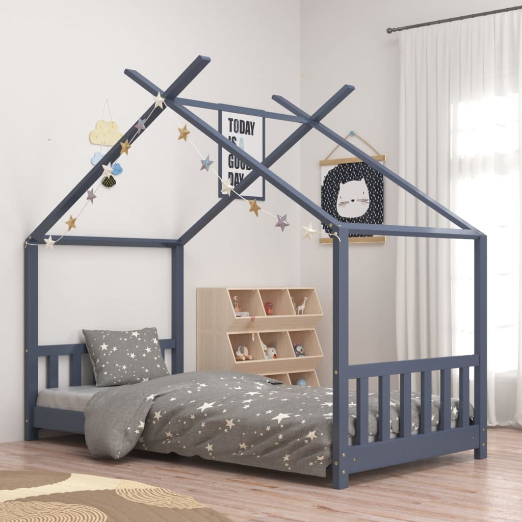 Kinderbedframe Massief Grenenhout Grijs 70X140 Cm Grijs