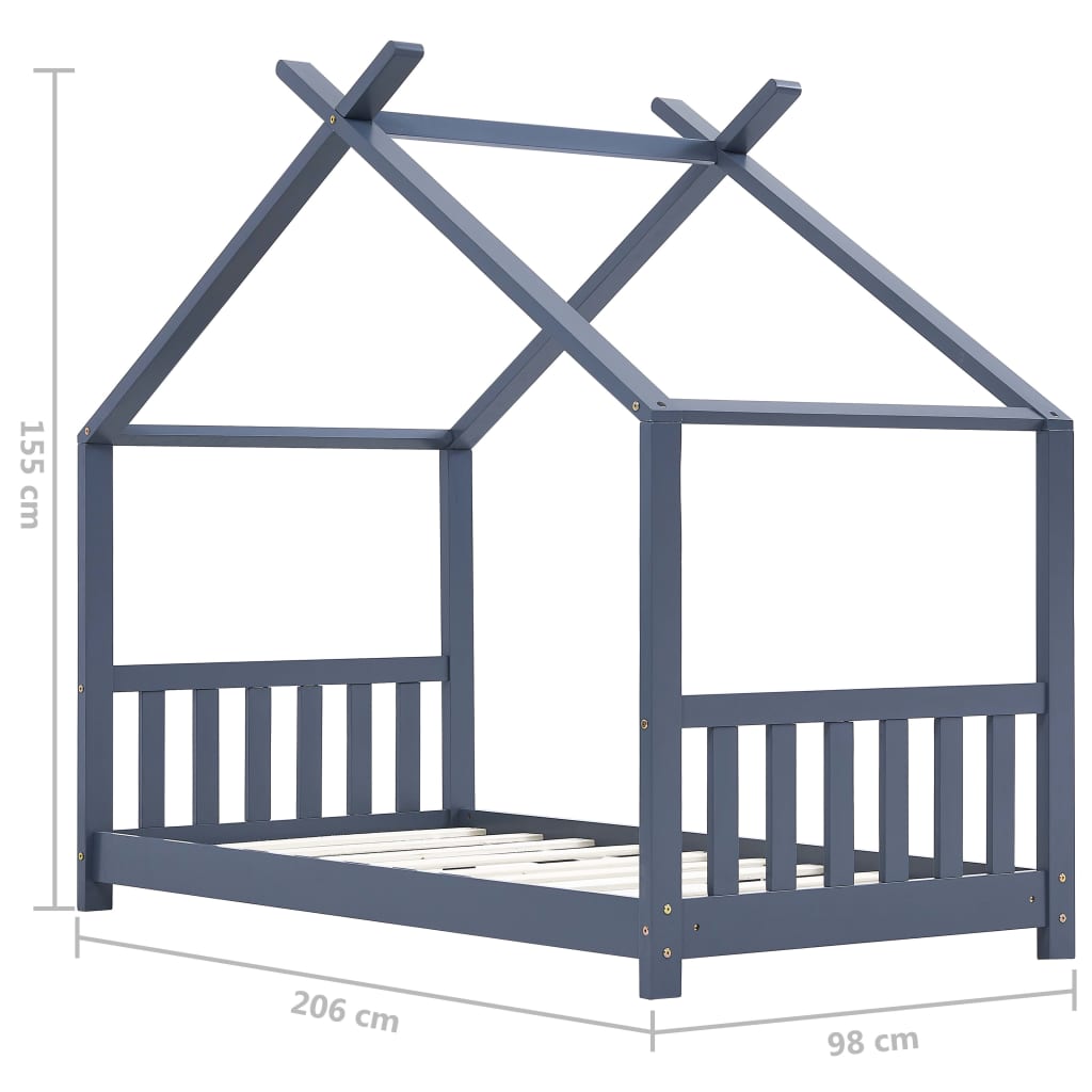 Kinderbedframe Massief Grenenhout Grijs 90X200 Cm Grijs