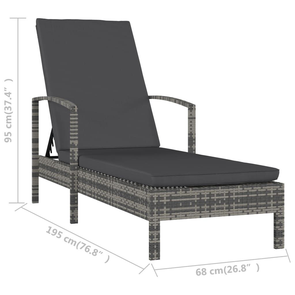 Ligbed Met Armleuningen Poly Rattan Grijs