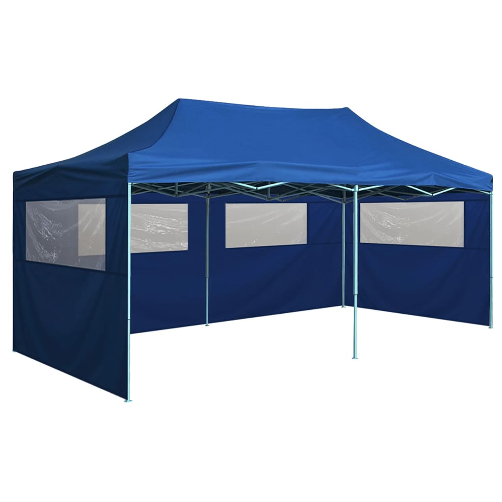 Partytent Met 4 Zijwanden Inklapbaar 3X6 M Staal Blauw