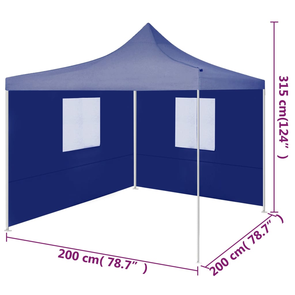 Partytent Met 2 Zijwanden Inklapbaar 2X2 M Staal Blauw