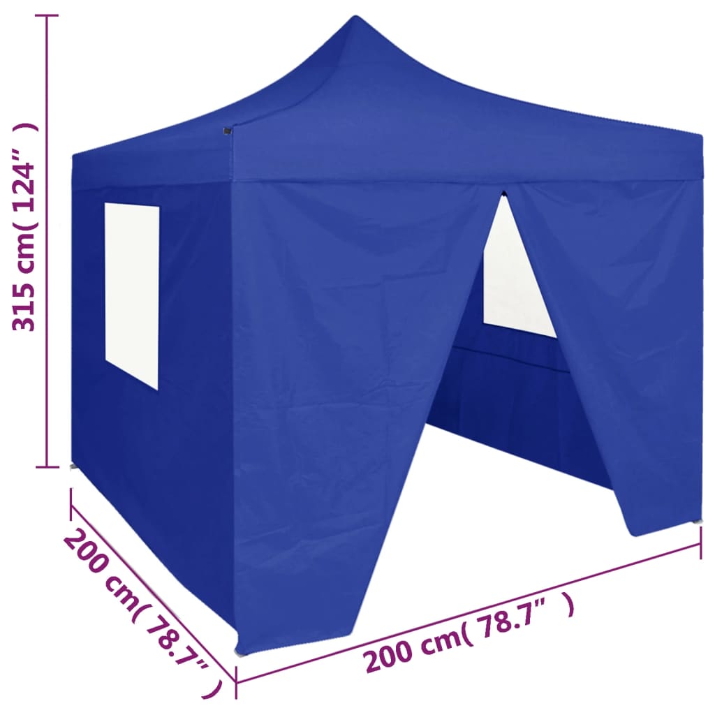 Partytent Met 4 Zijwanden Inklapbaar 2X2 M Staal Blauw