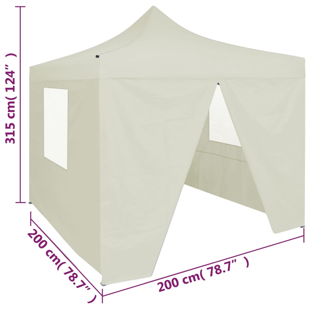 Partytent Met 4 Zijwanden Inklapbaar 2X2 M Staal Crème