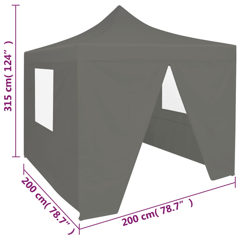 Partytent Met 4 Zijwanden Inklapbaar 2X2 M Staal Antraciet