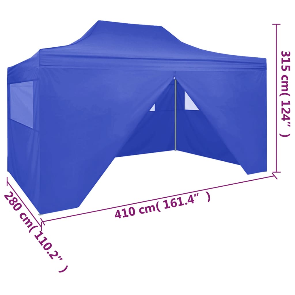 Partytent Met 4 Zijwanden Inklapbaar 3X4 M Staal Blauw