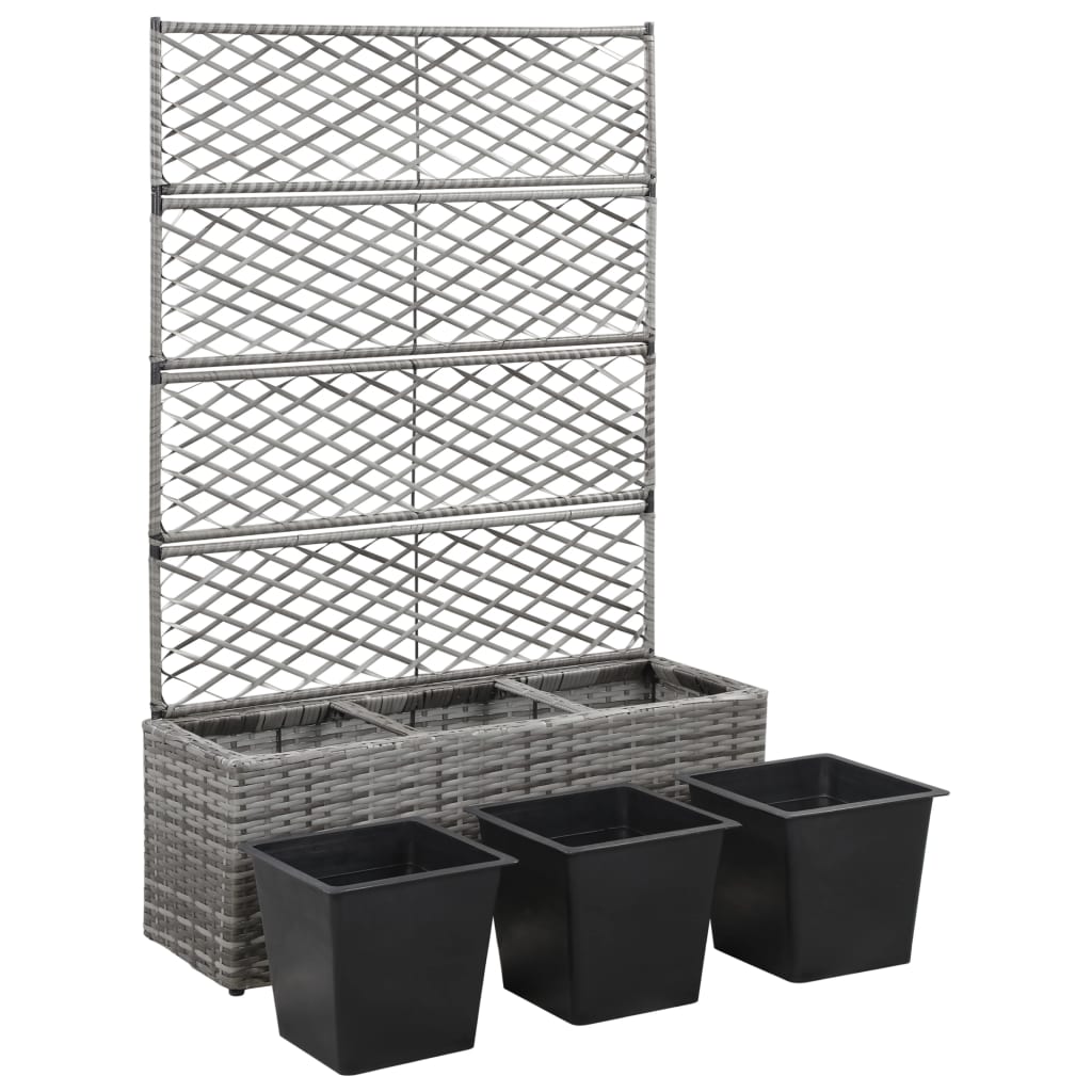 Latwerkplantenbak Verhoogd Met Potten Rattan 83 x 30 x 130 cm Grijs