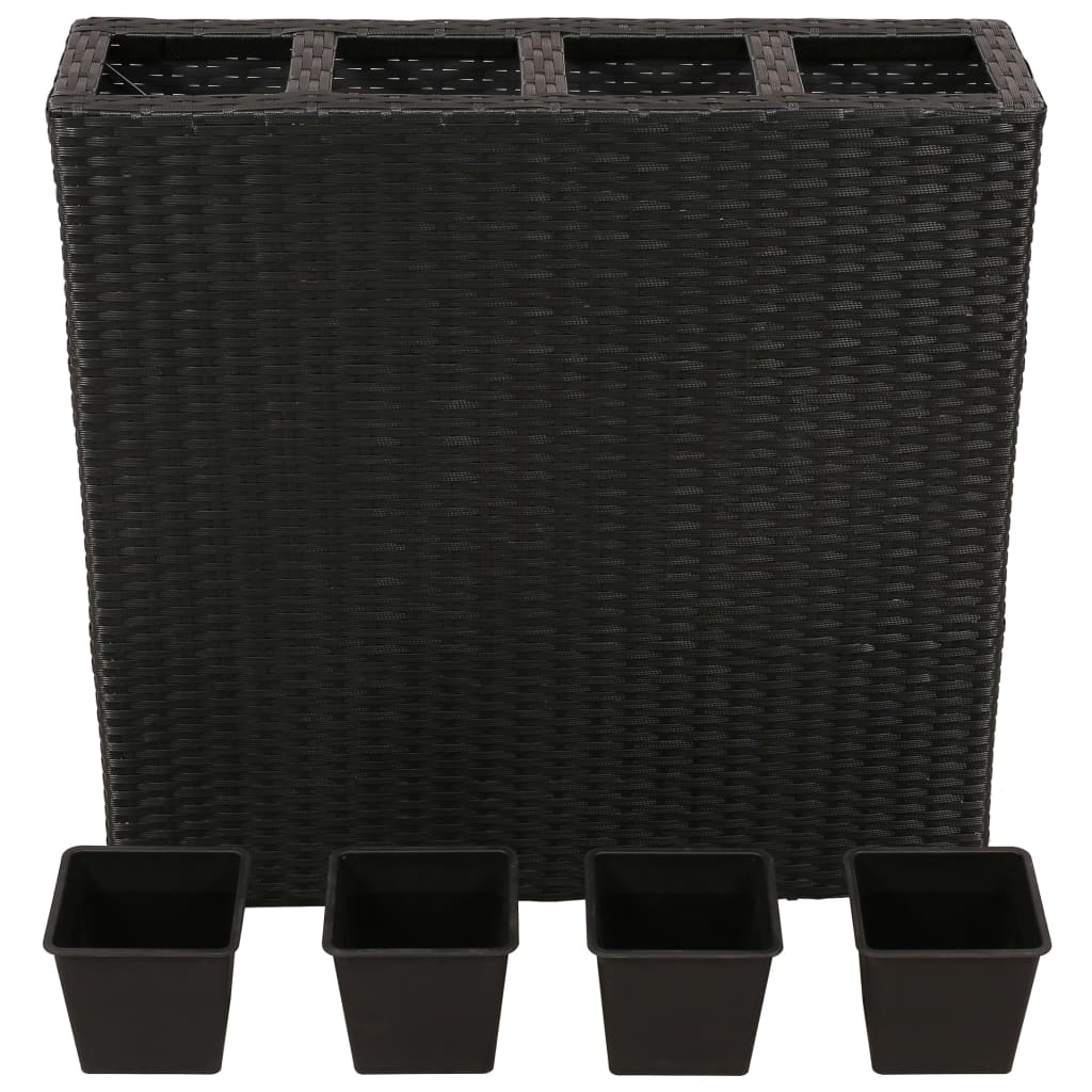 Plantenbak Verhoogd Met 4 Potten 2 St Poly Rattan 8 Zwart