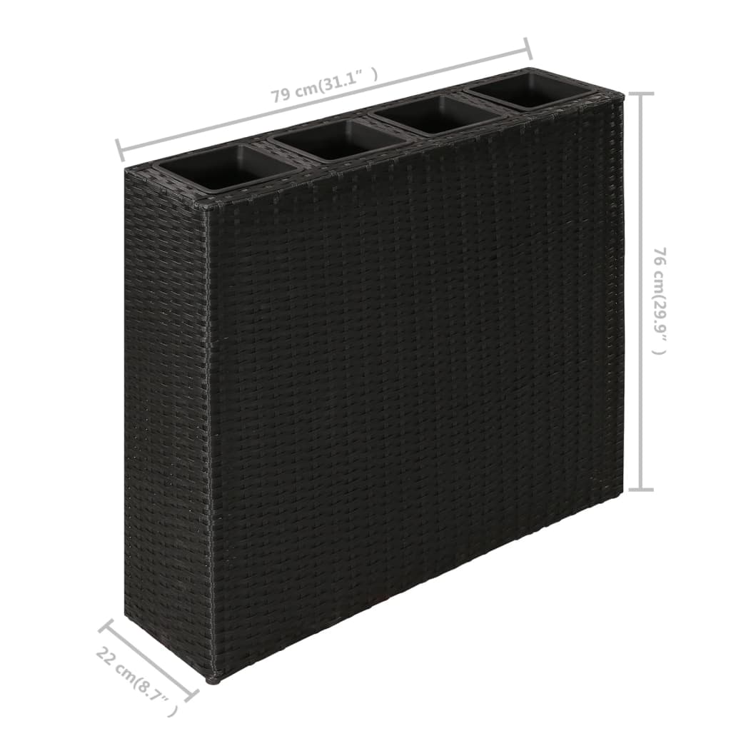 Plantenbak Verhoogd Met 4 Potten 2 St Poly Rattan 8 Zwart