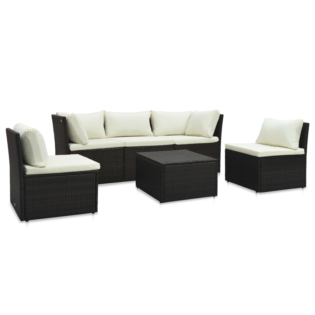 4-Delige Loungeset Met Kussens Poly Rattan Bruin 1 Bruin en wit