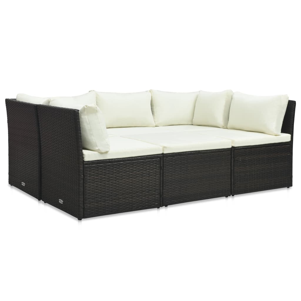 4-Delige Loungeset Met Kussens Poly Rattan Bruin 1 Bruin en wit