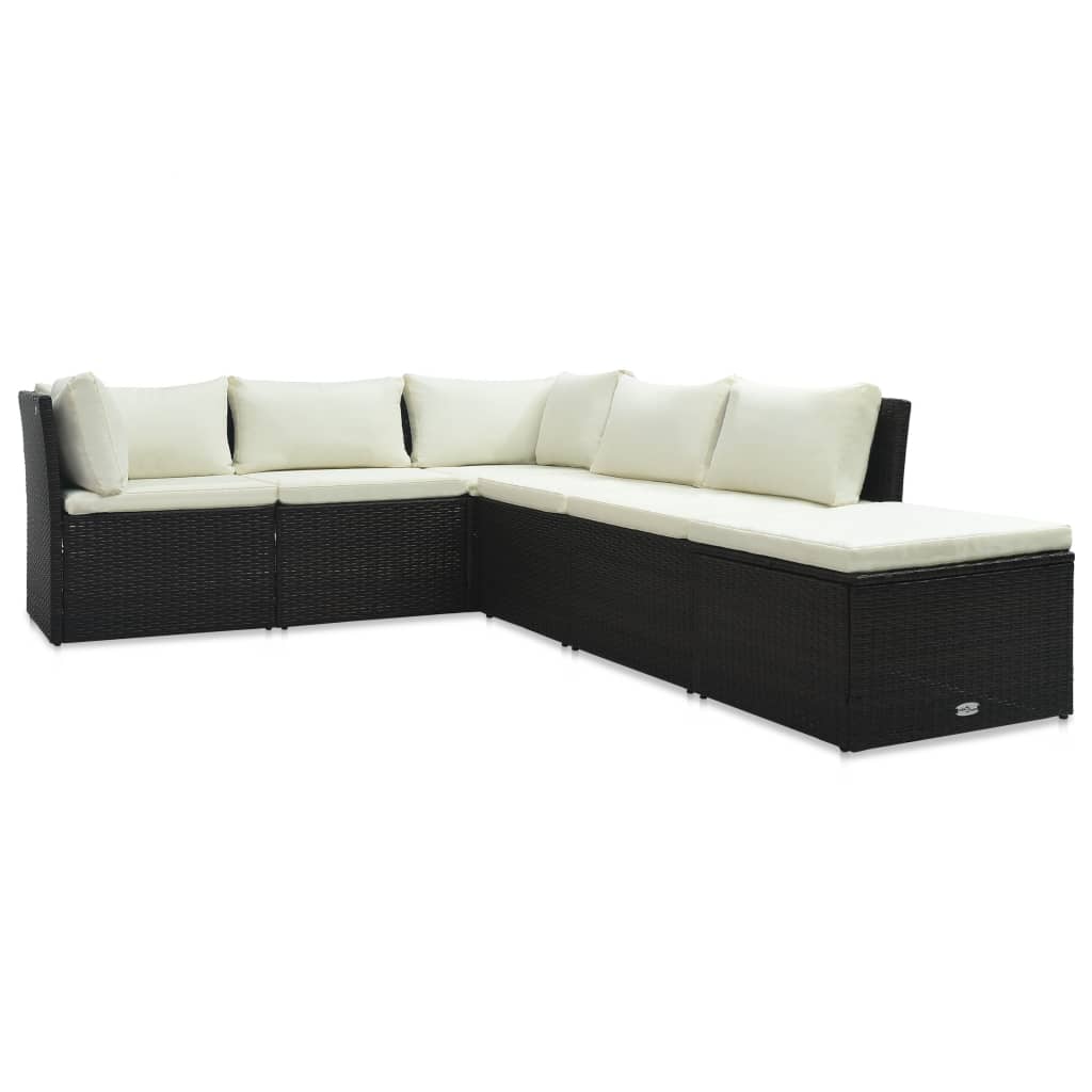 4-Delige Loungeset Met Kussens Poly Rattan Bruin 1 Bruin en wit